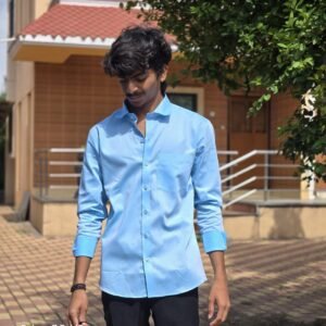Cottrixs Men’s Light Blue Micro Check Formal Shirt