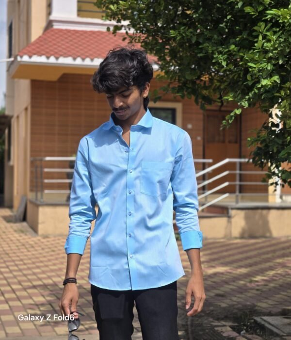 Cottrixs Men’s Light Blue Micro Check Formal Shirt