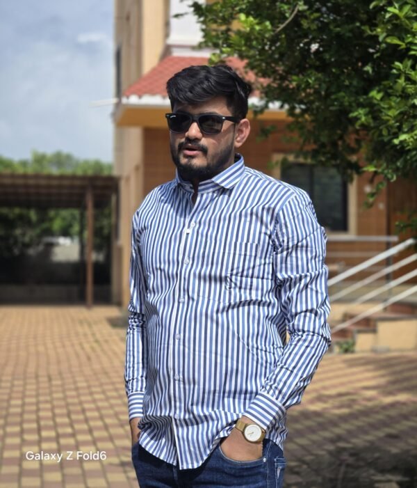 Cottrixs Mens Classec Blue Stripe Shirt-Office Essential