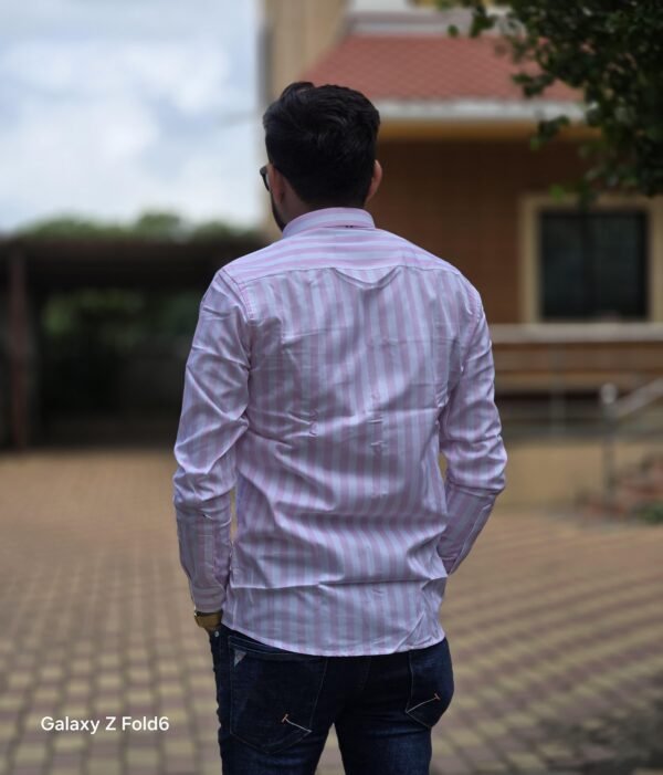 Cottrixs Men’s Light Pink Striped Formal Shirt.