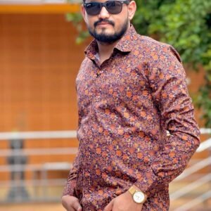 Cottrixs Men’s Floral Printed Shirt in Orange & Maroon Tones
