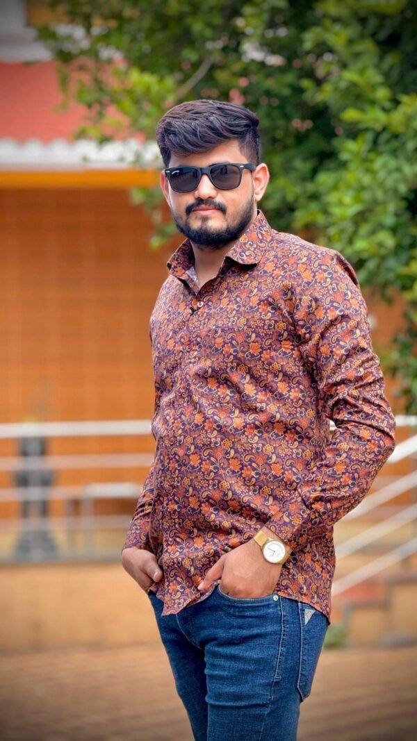 Cottrixs Men’s Floral Printed Shirt in Orange & Maroon Tones