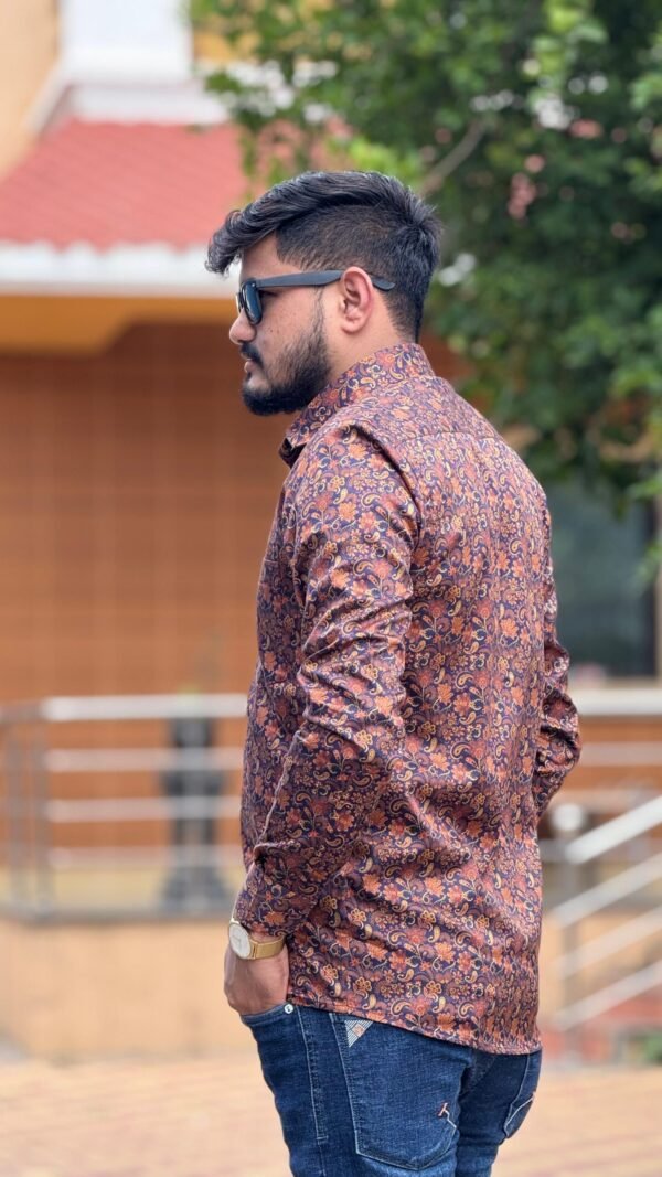 Cottrixs Men’s Floral Printed Shirt in Orange & Maroon Tones
