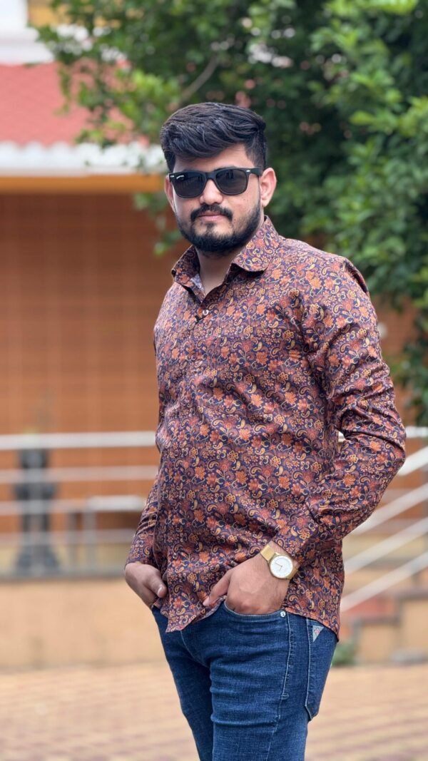 Cottrixs Men’s Floral Printed Shirt in Orange & Maroon Tones