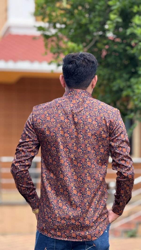 Cottrixs Men’s Floral Printed Shirt in Orange & Maroon Tones