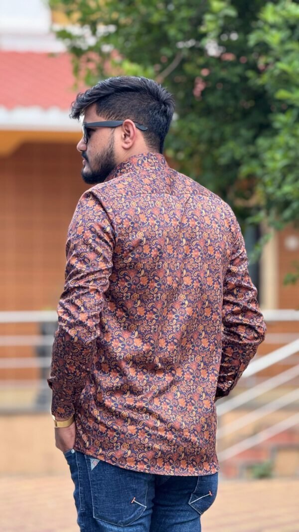 Cottrixs Men’s Floral Printed Shirt in Orange & Maroon Tones