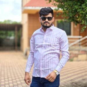Cottrixs Men’s Light Pink Striped Formal Shirt.