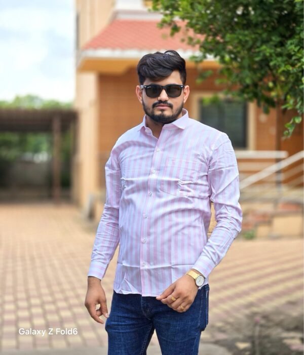Cottrixs Men’s Light Pink Striped Formal Shirt.