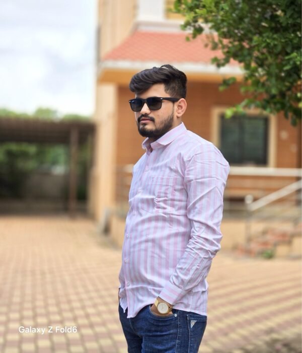 Cottrixs Men’s Light Pink Striped Formal Shirt.