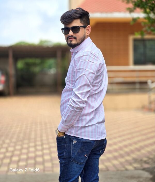 Cottrixs Men’s Light Pink Striped Formal Shirt.