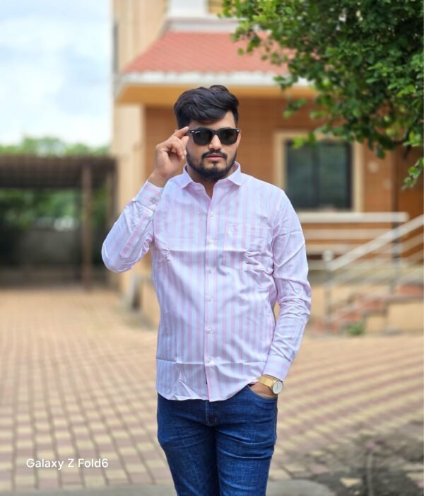 Cottrixs Men’s Light Pink Striped Formal Shirt.