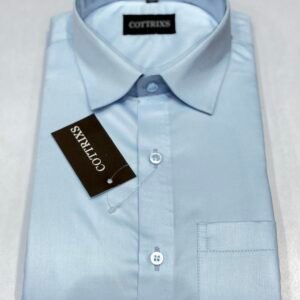 Cottrixs Men’s Light Blue Silk Cotton Shirt– Slim Fit, Full Sleeves, Premium Shine